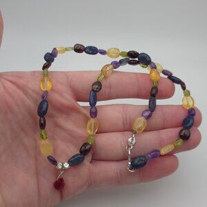 16 Inch 925 Sterling Silver Amethyst Garnet Peridot Stones Necklace